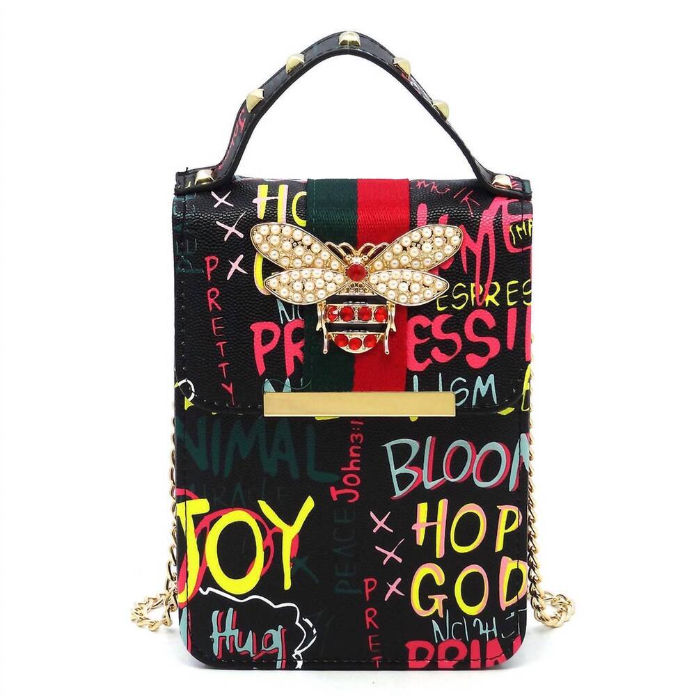 NEW ALBA HANDBAG women's queen bee graffiti mini crossbody bag in blue/fuchsia